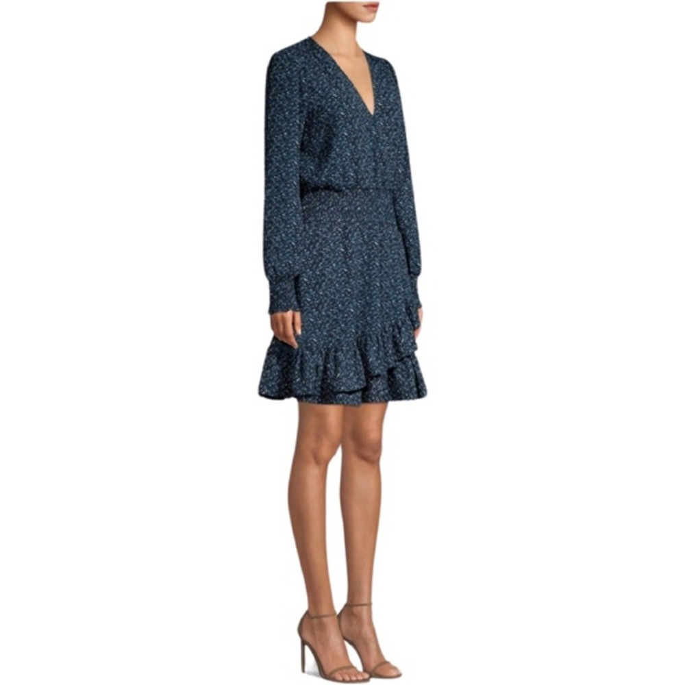 MICHAEL MICHAEL KORS SMOCKED PRINT RUFFLE DRESS